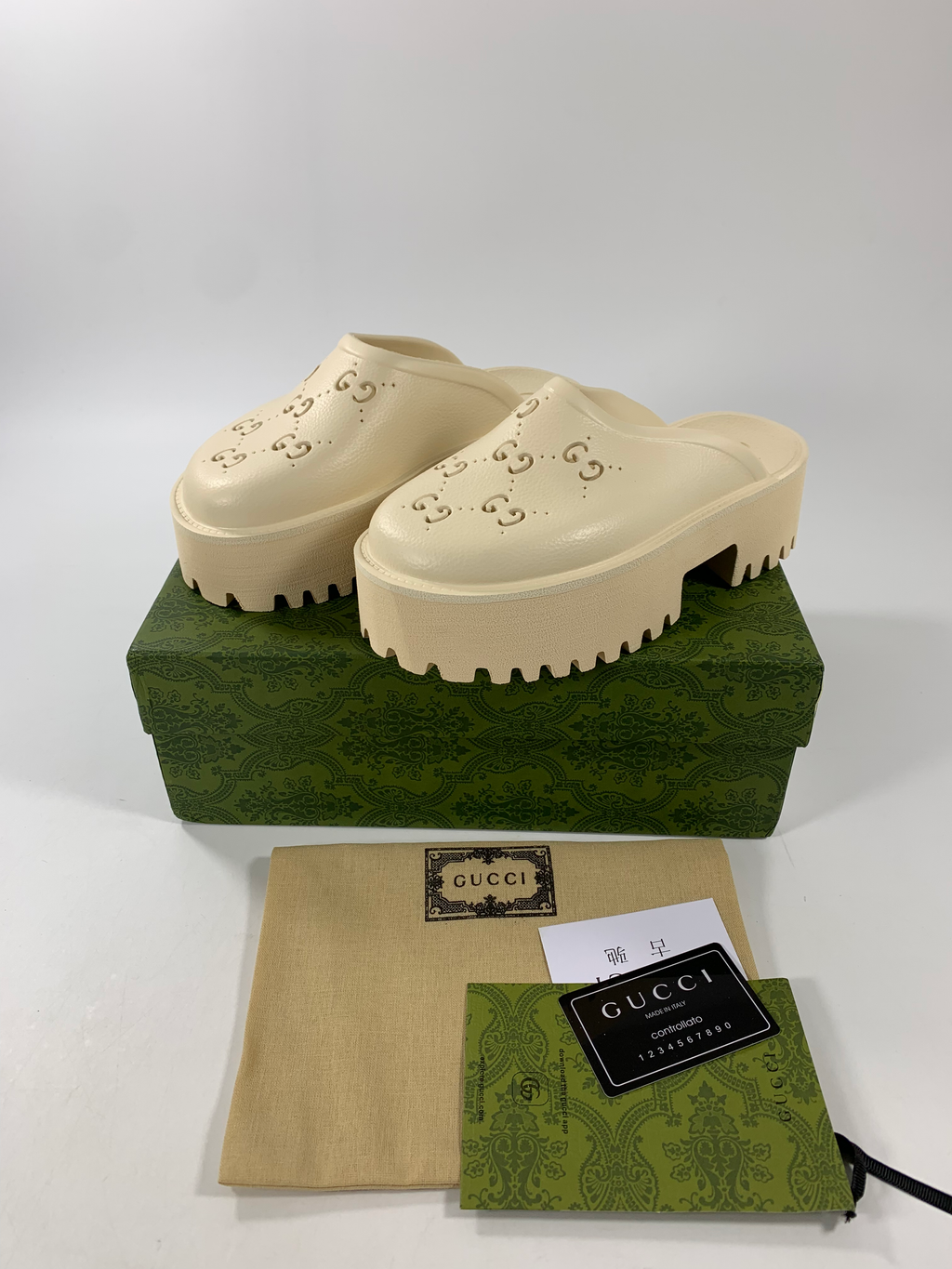 White GE rubber platform mules