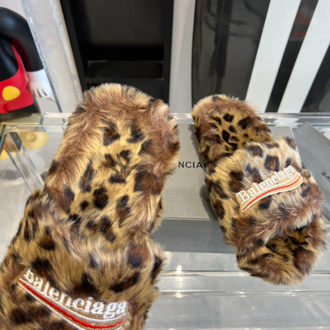 Brown & Black Furry Slides Slip-On Sandals