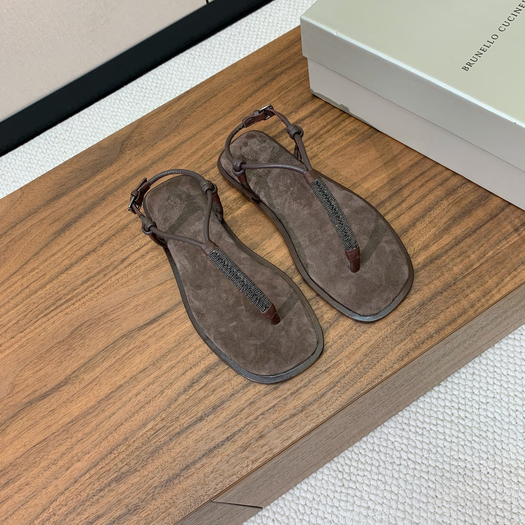 Brown Suede Sandals With Precious Braided Straps