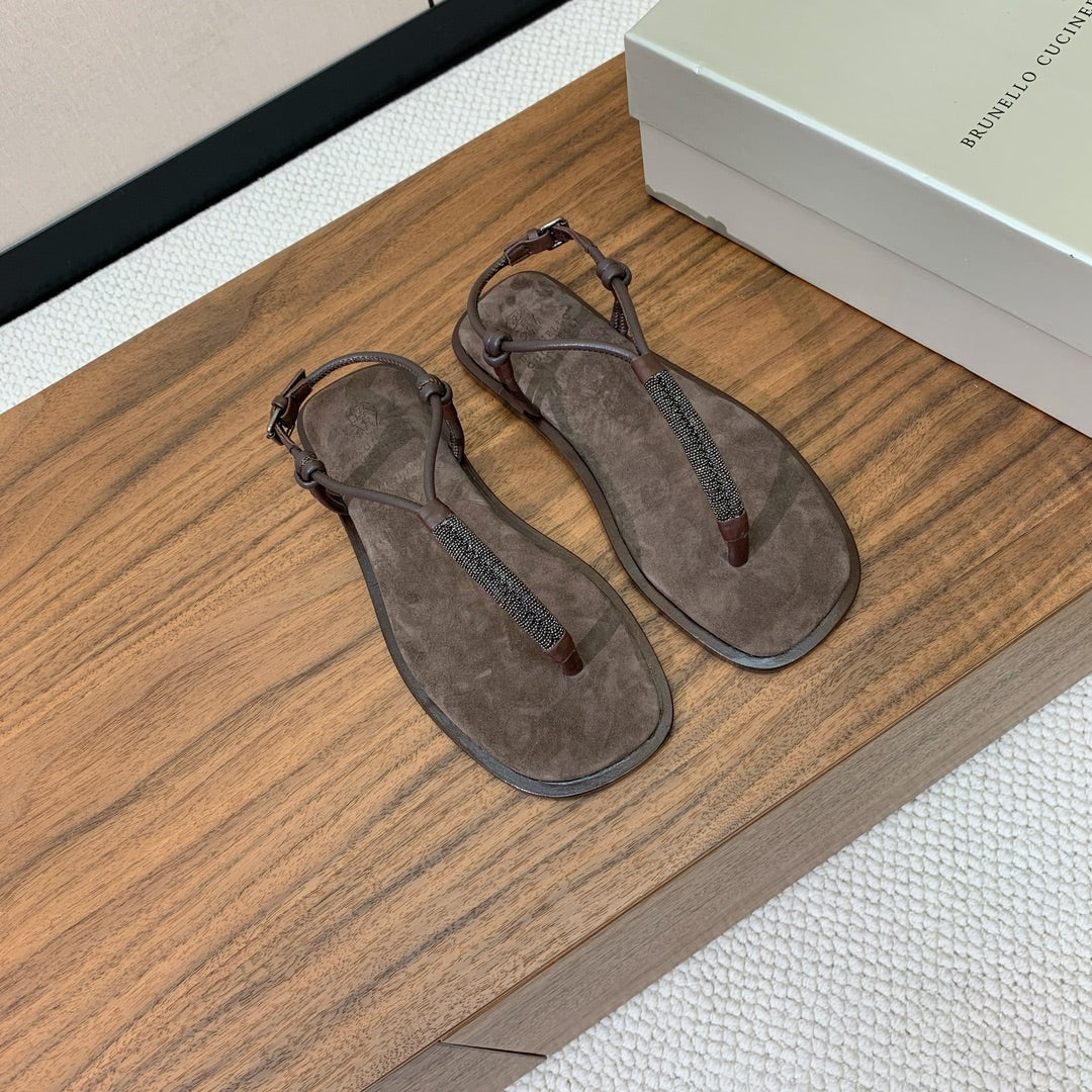Brown Suede Sandals With Precious Braided Straps