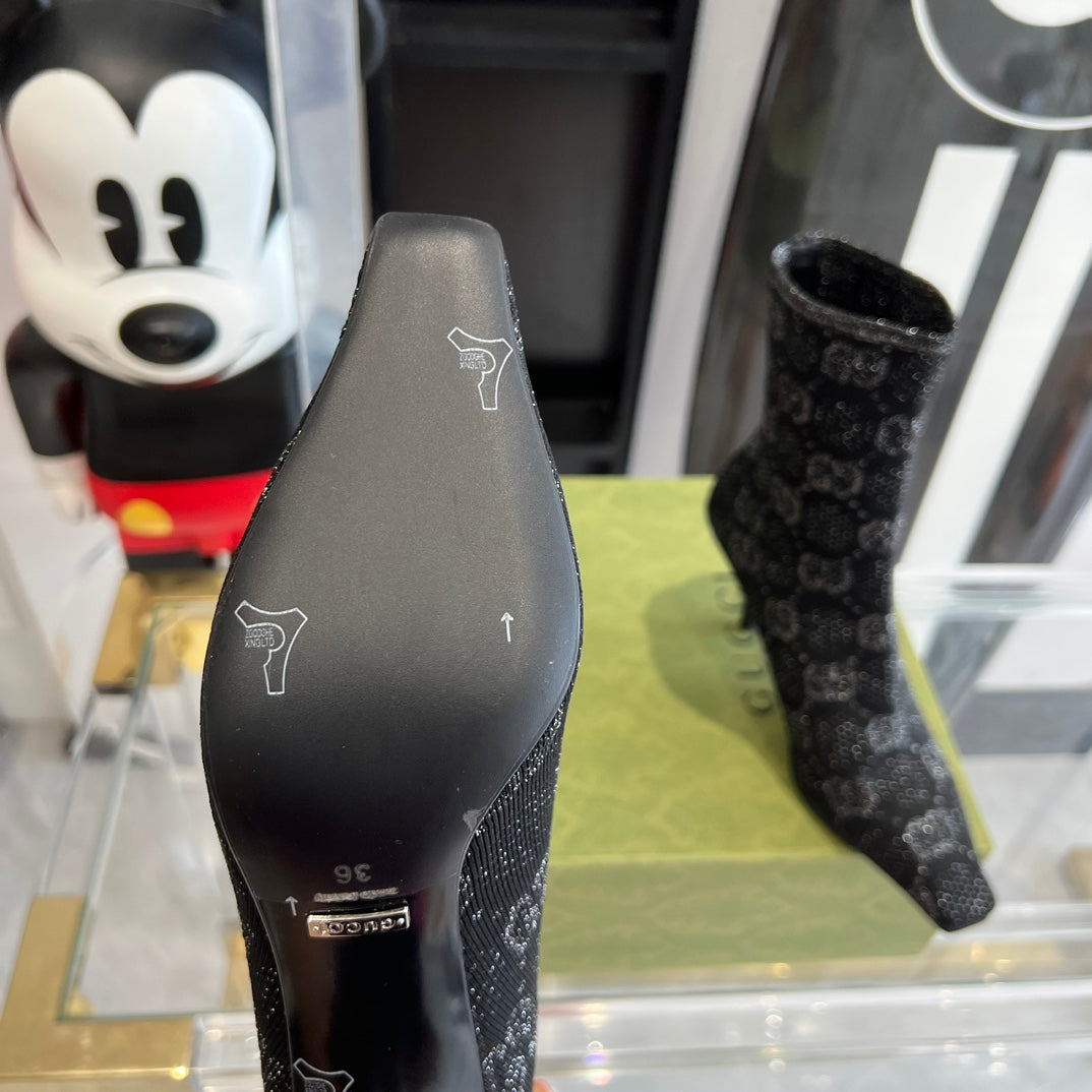 Black & Grey Knit Ankle Boot