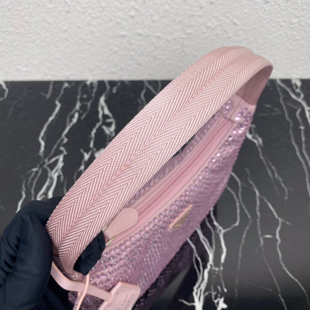 Pink satin mini-bag with crystals