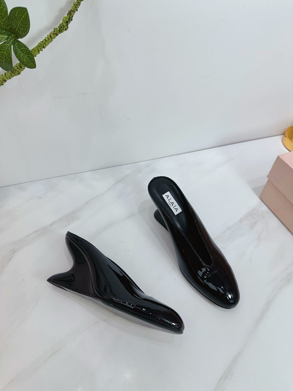 Black Curve Wedge Mules