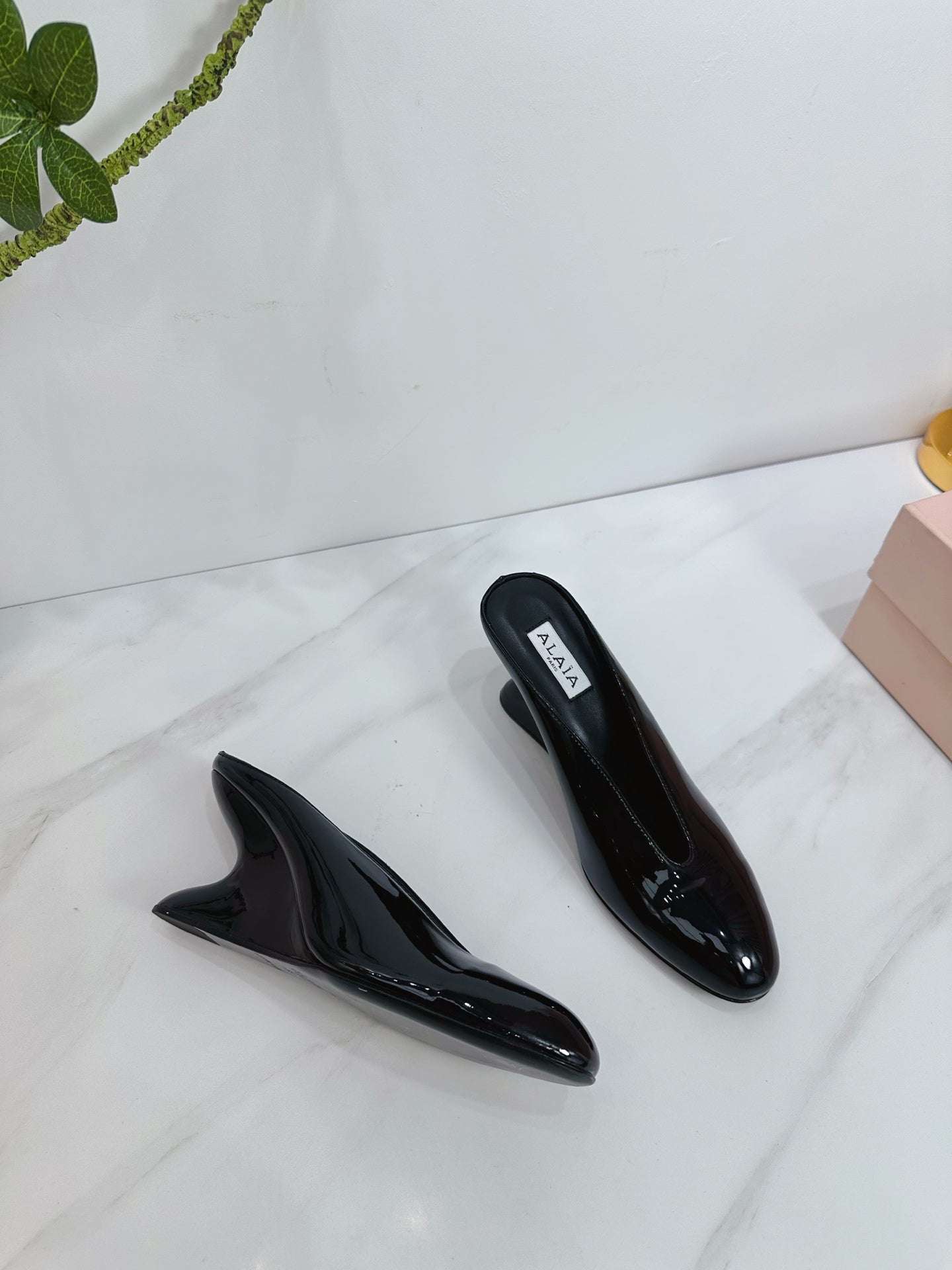 Black Curve Wedge Mules