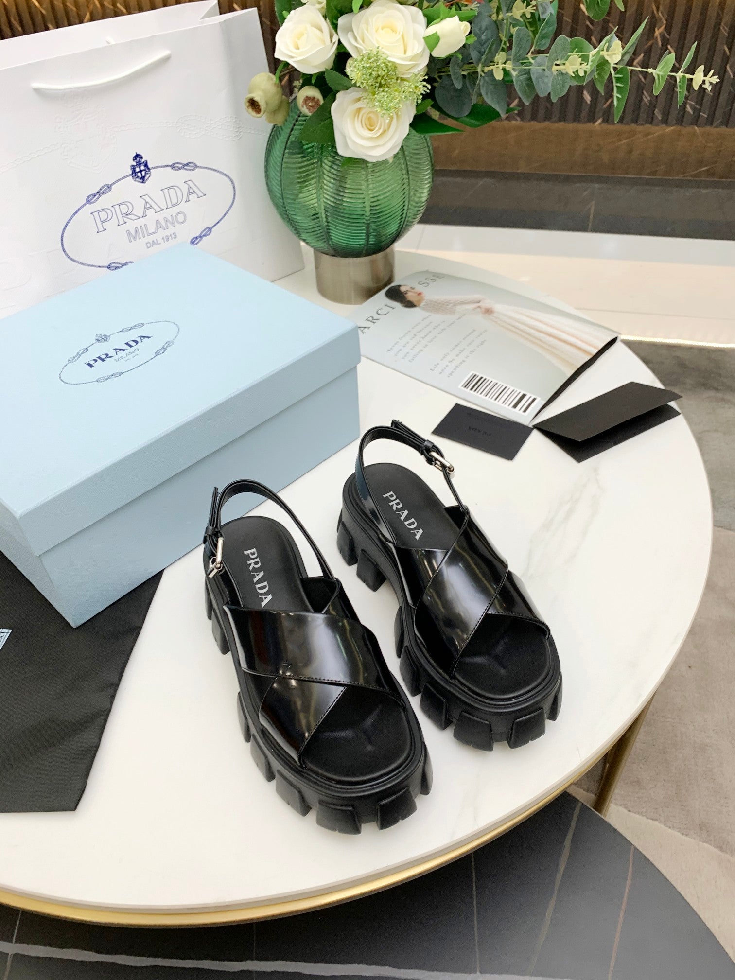 Black PM brushed leather sandals