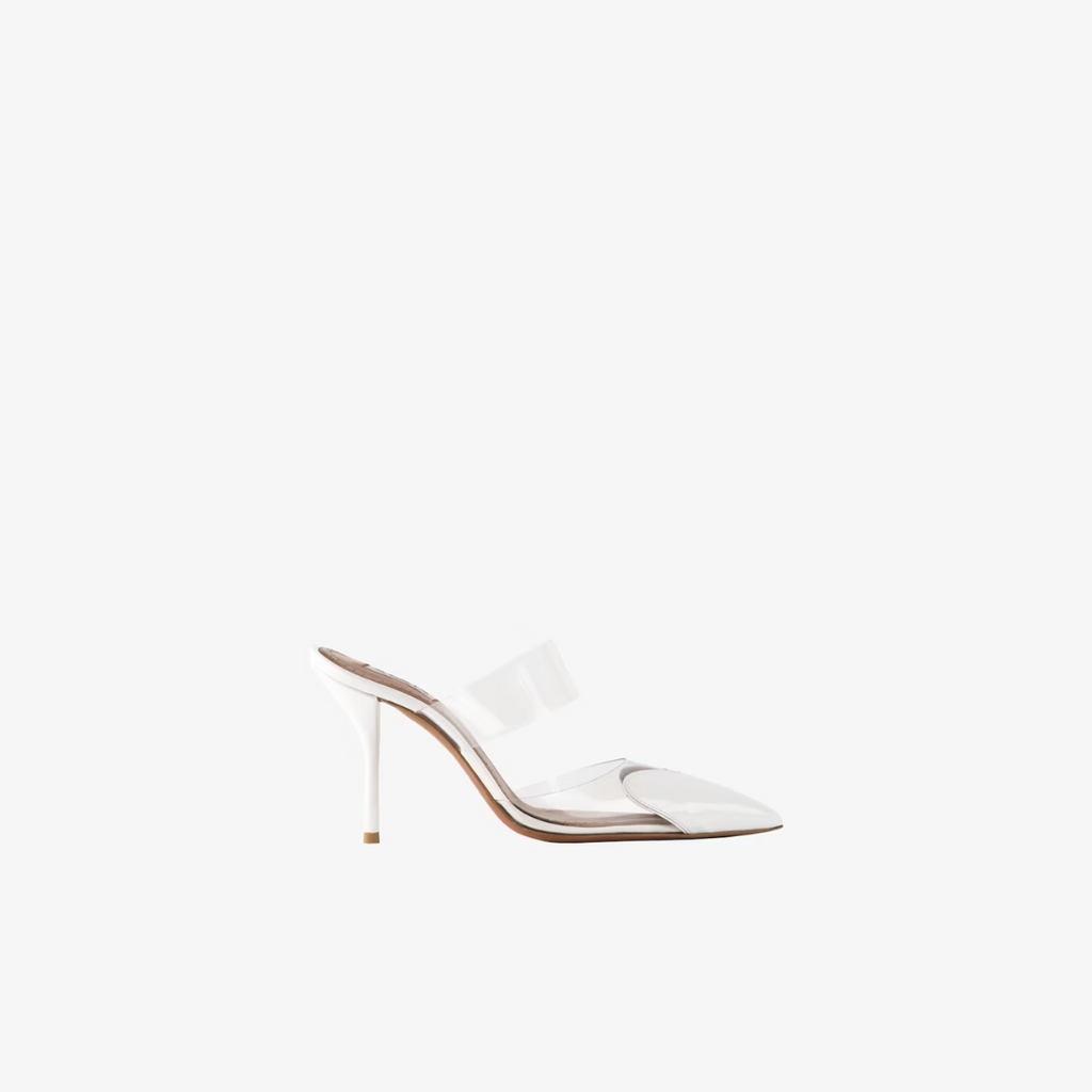 Optic White LC Mules In Patent Leather