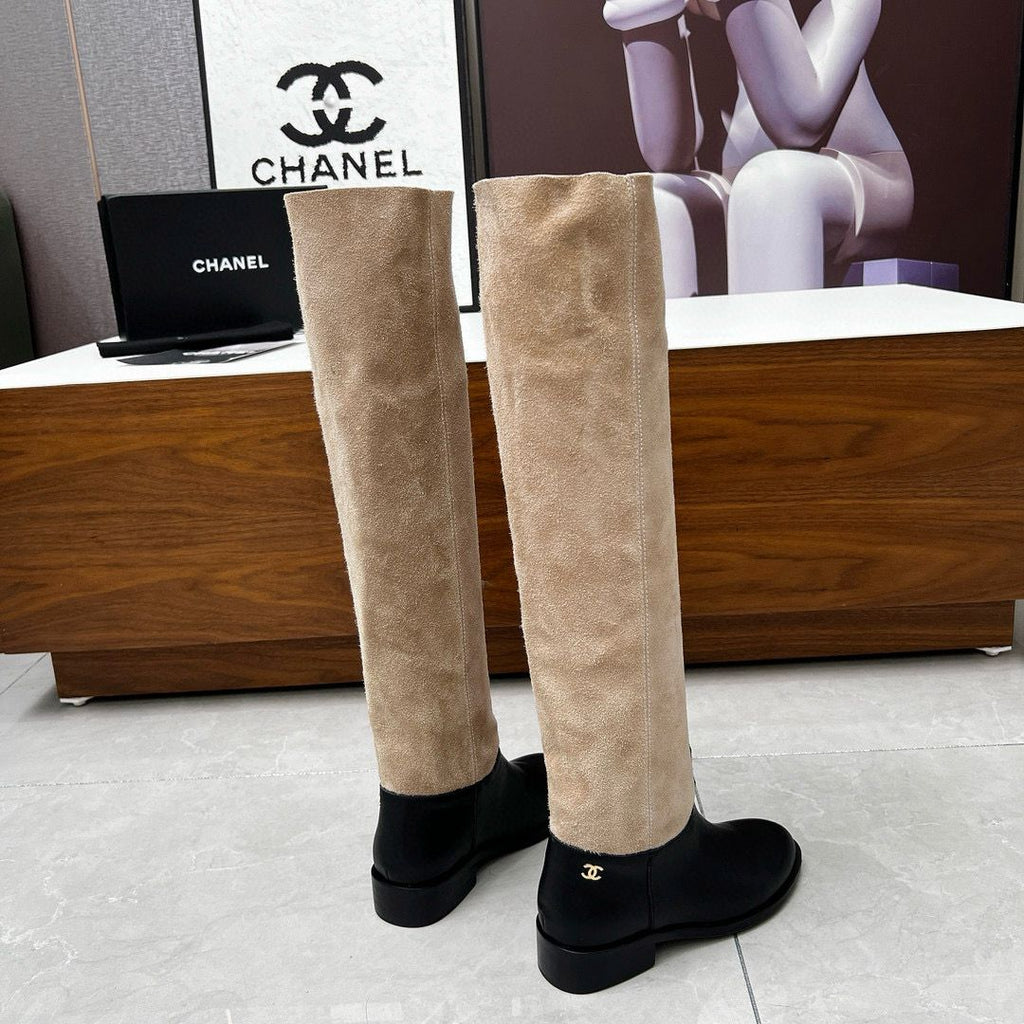 Beige Velvet Thigh Boots