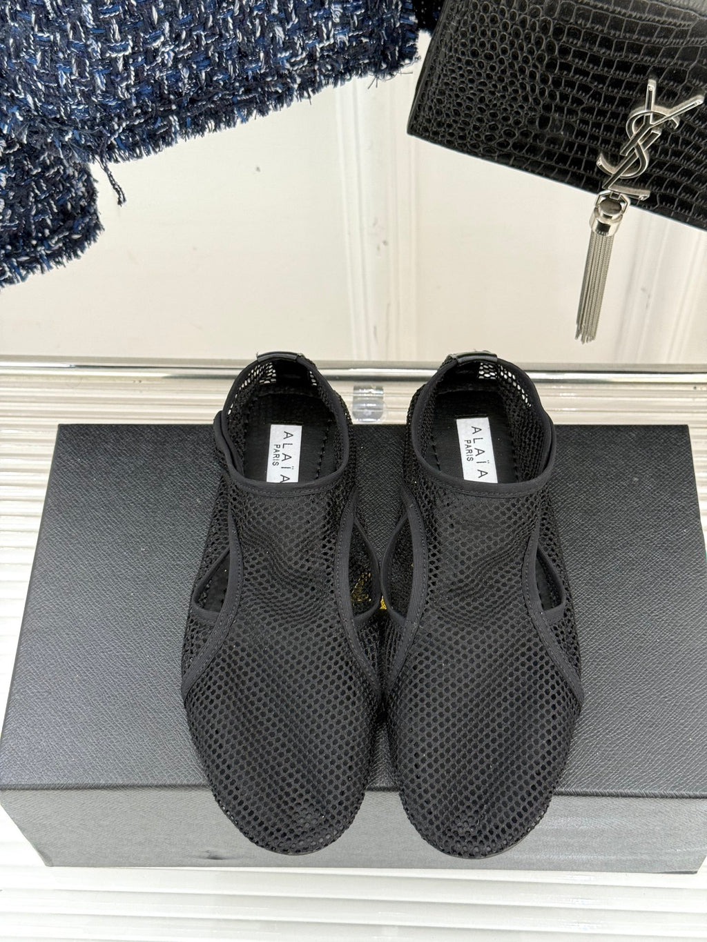 Black Slippers In Fishnet