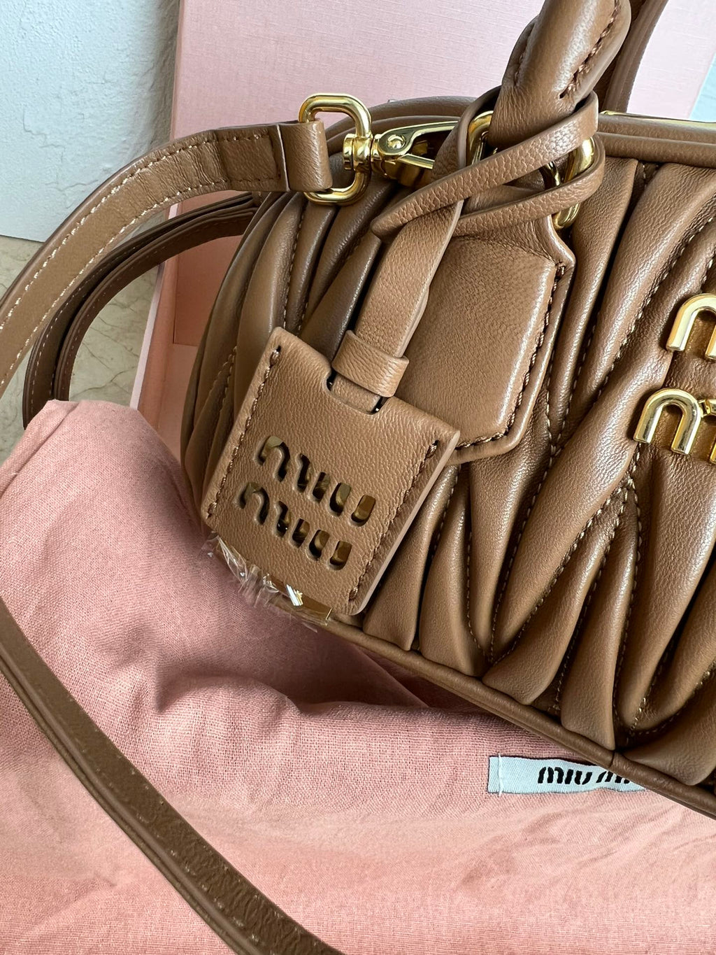 Caramel Arcadie Matelassé Leather Bag