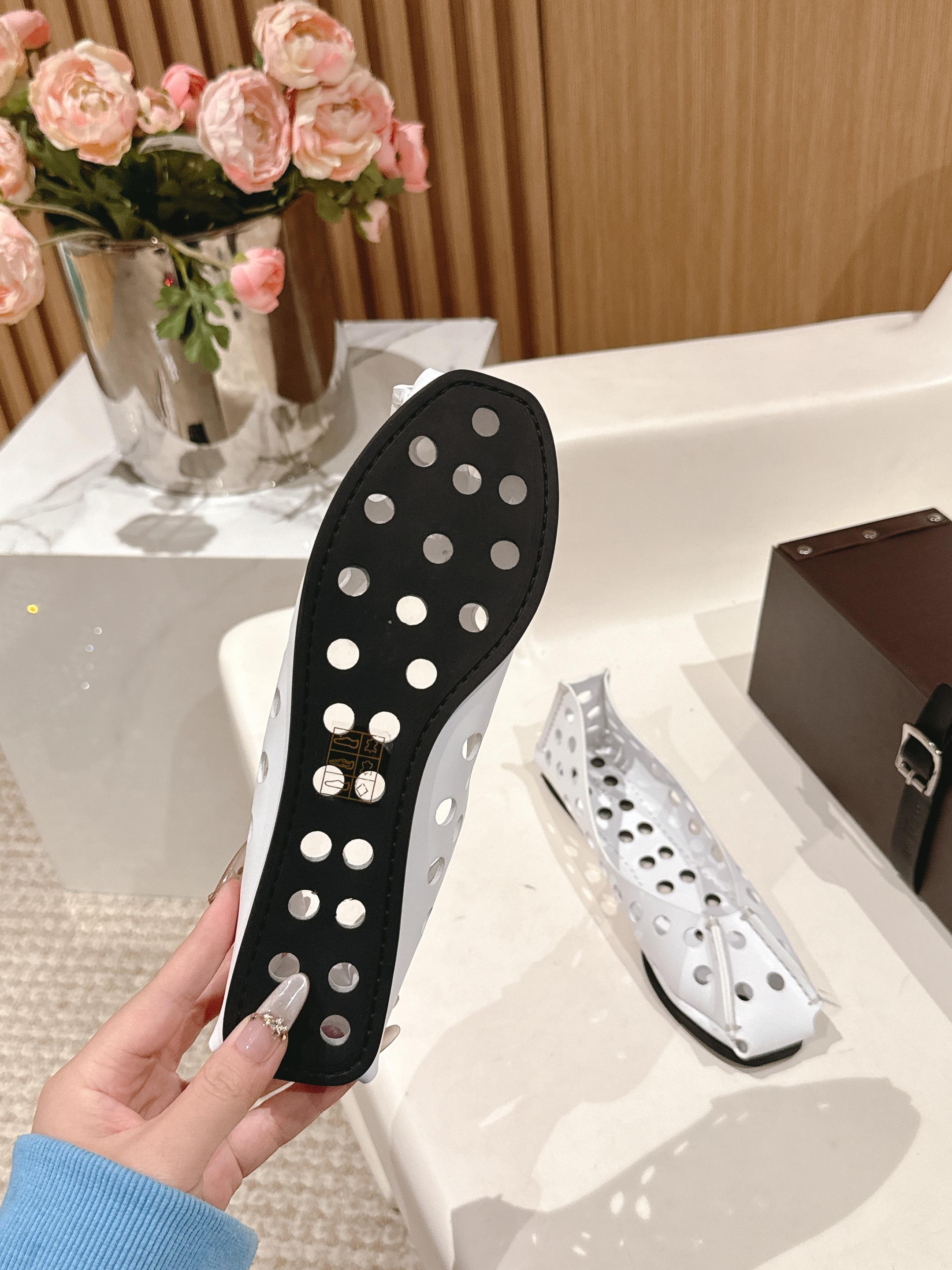 White Perfo Ballet Flats