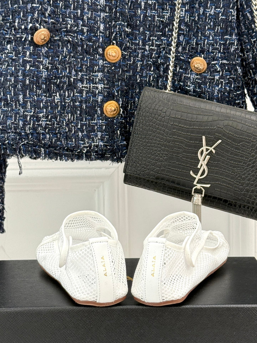 Optic White Slippers In Fishnet