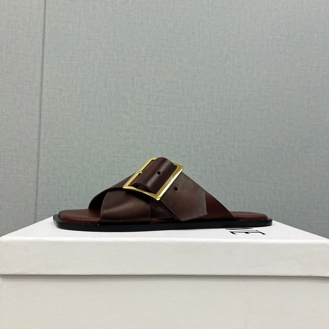 Burgundy Petal Belt Flat Sandal