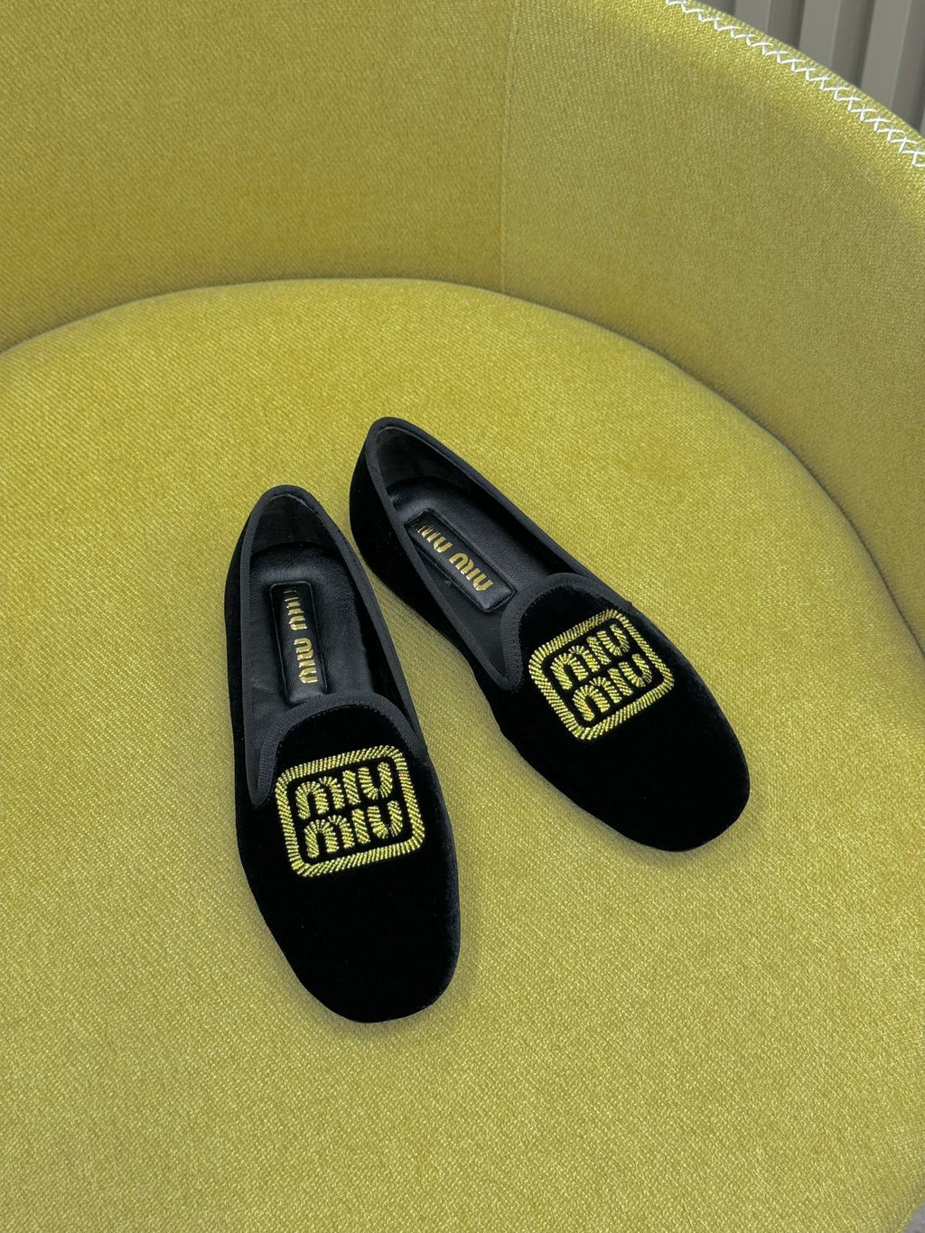 Black Velvet Slippers With Embroidered Logo