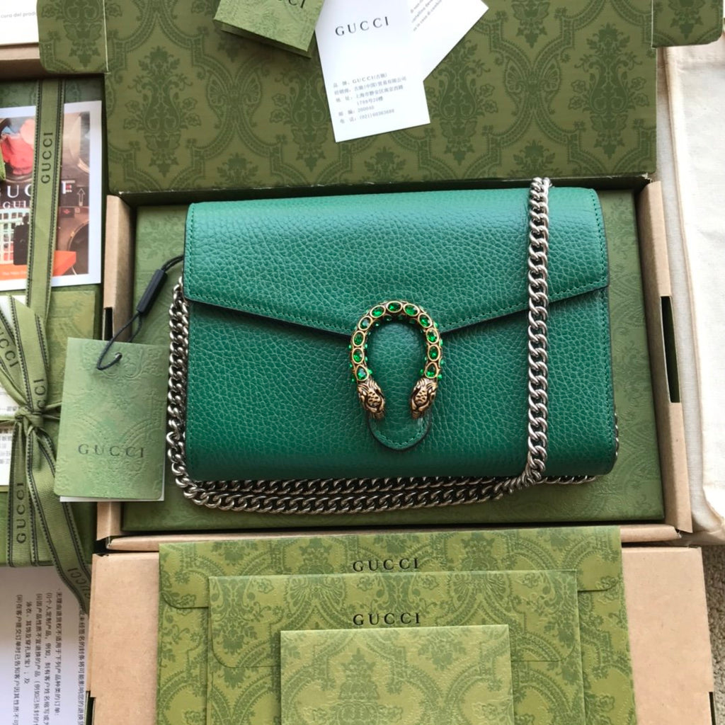 Emerald green DG mini leather chain wallet