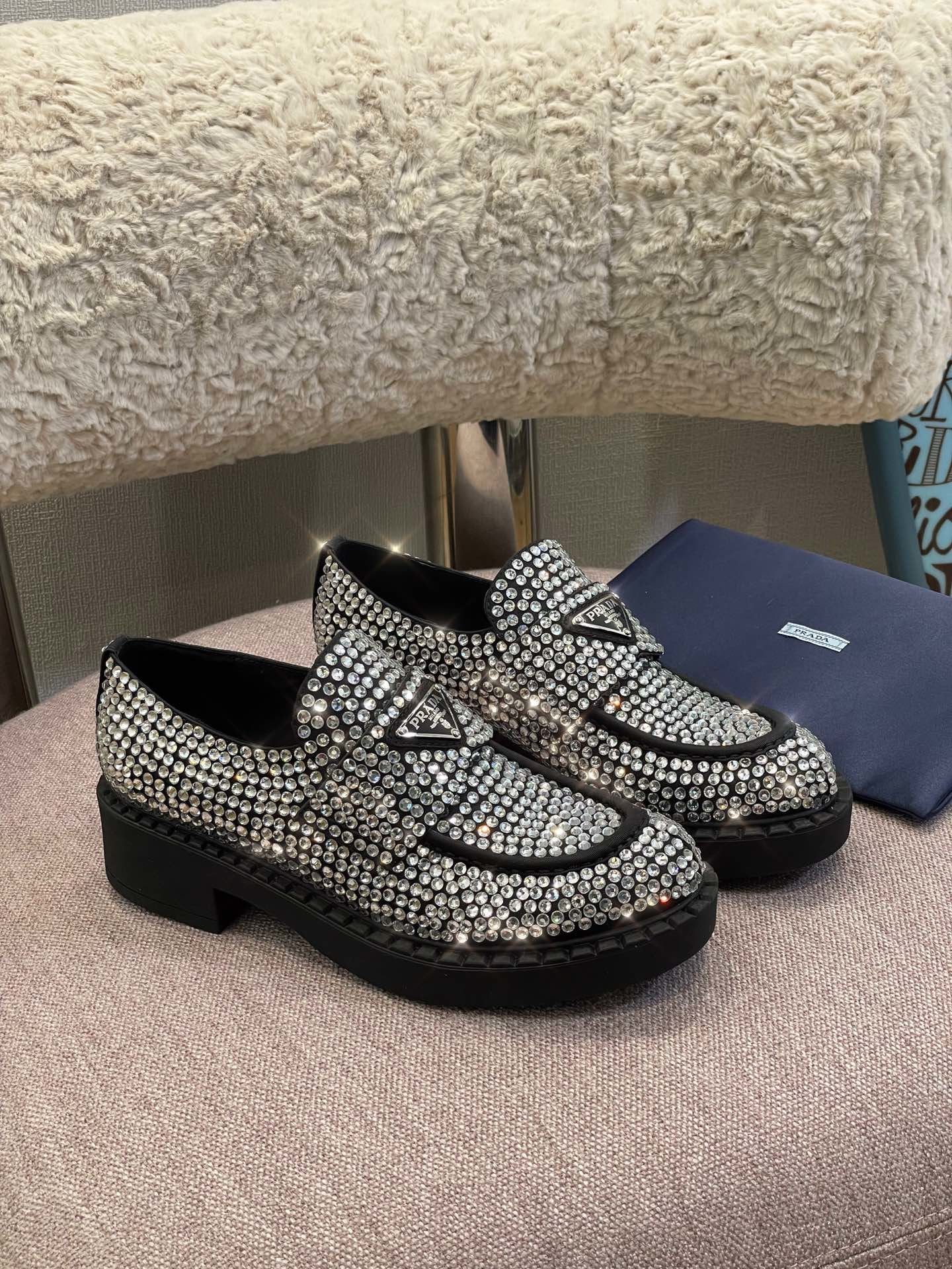 Crystal satin loafers