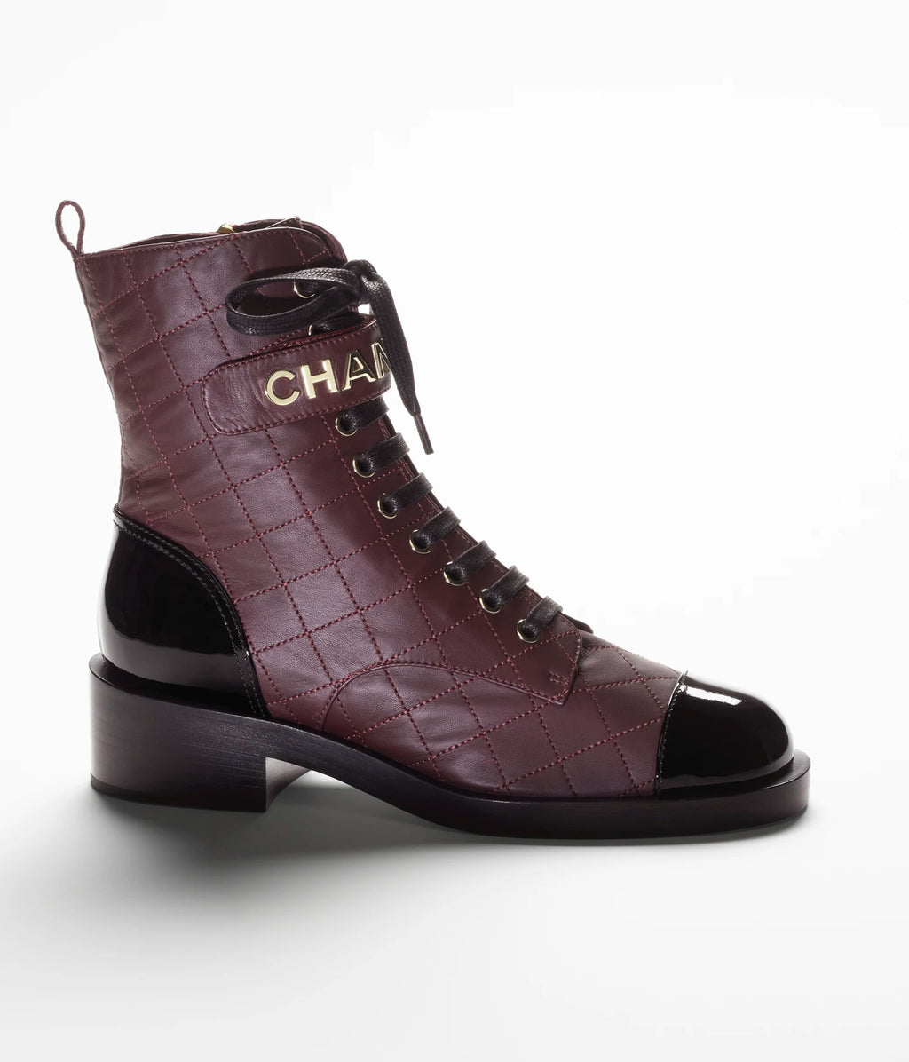 Burgundy & Black Combat Boots