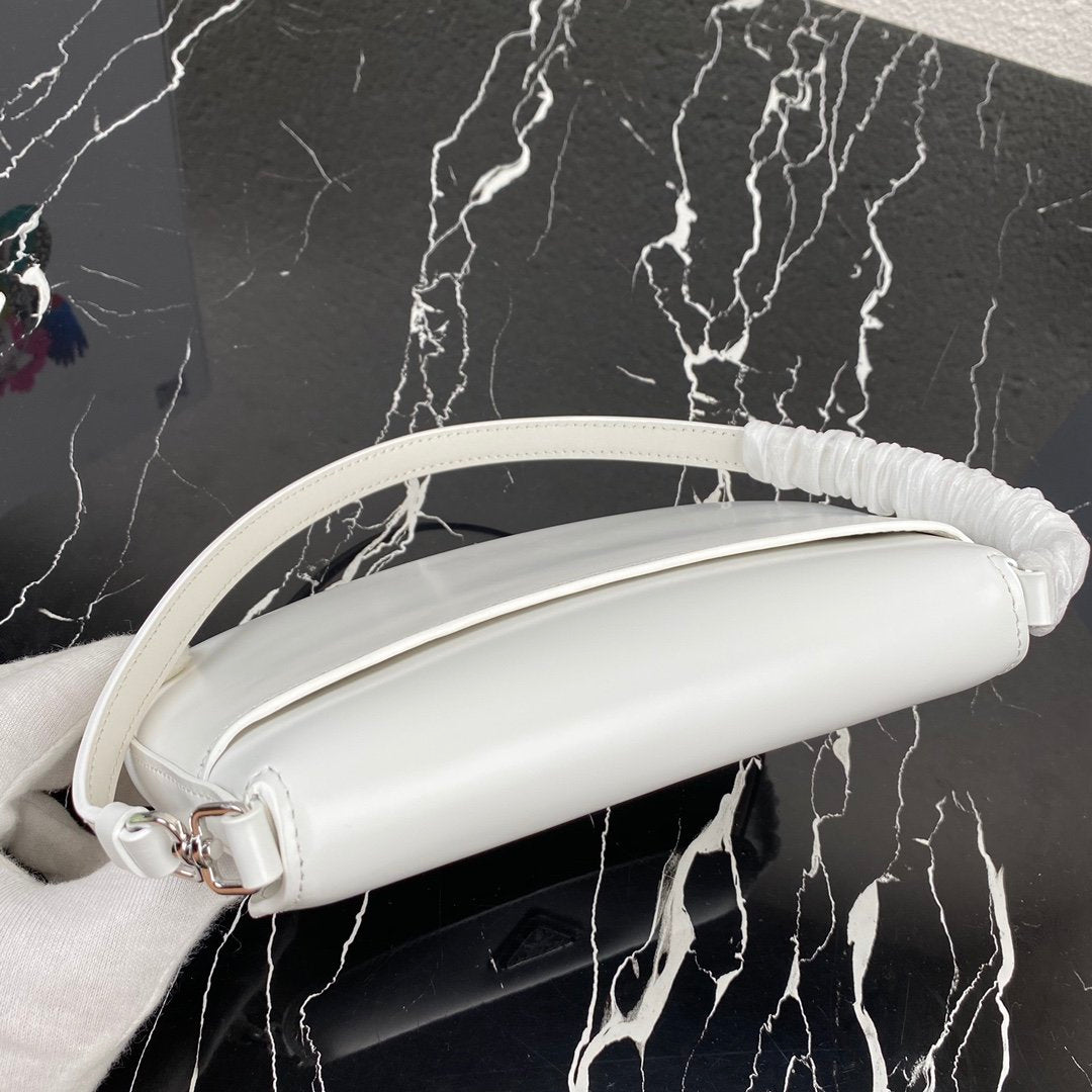 White PC brushed leather shoulder bag with flap