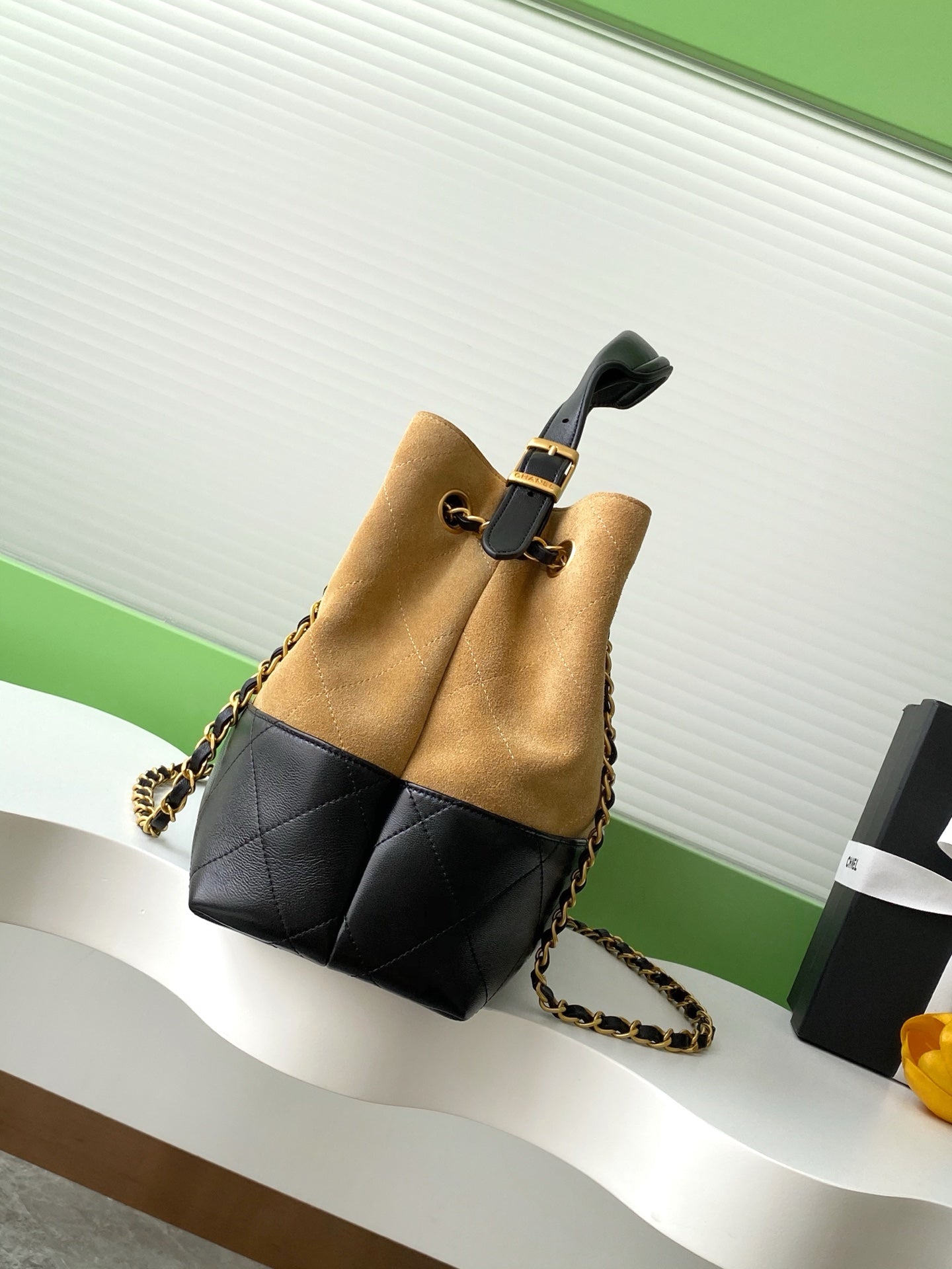 Beige & Black Small Shopping Bag