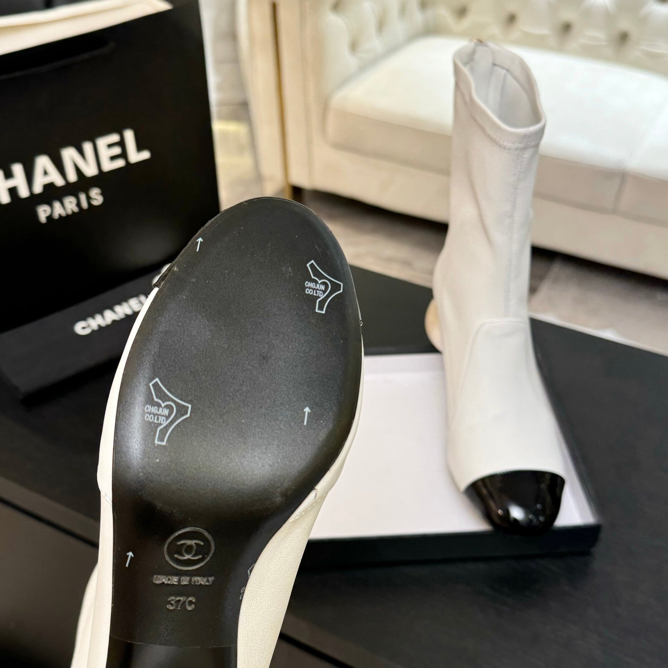 White & Black Stretch High Boots