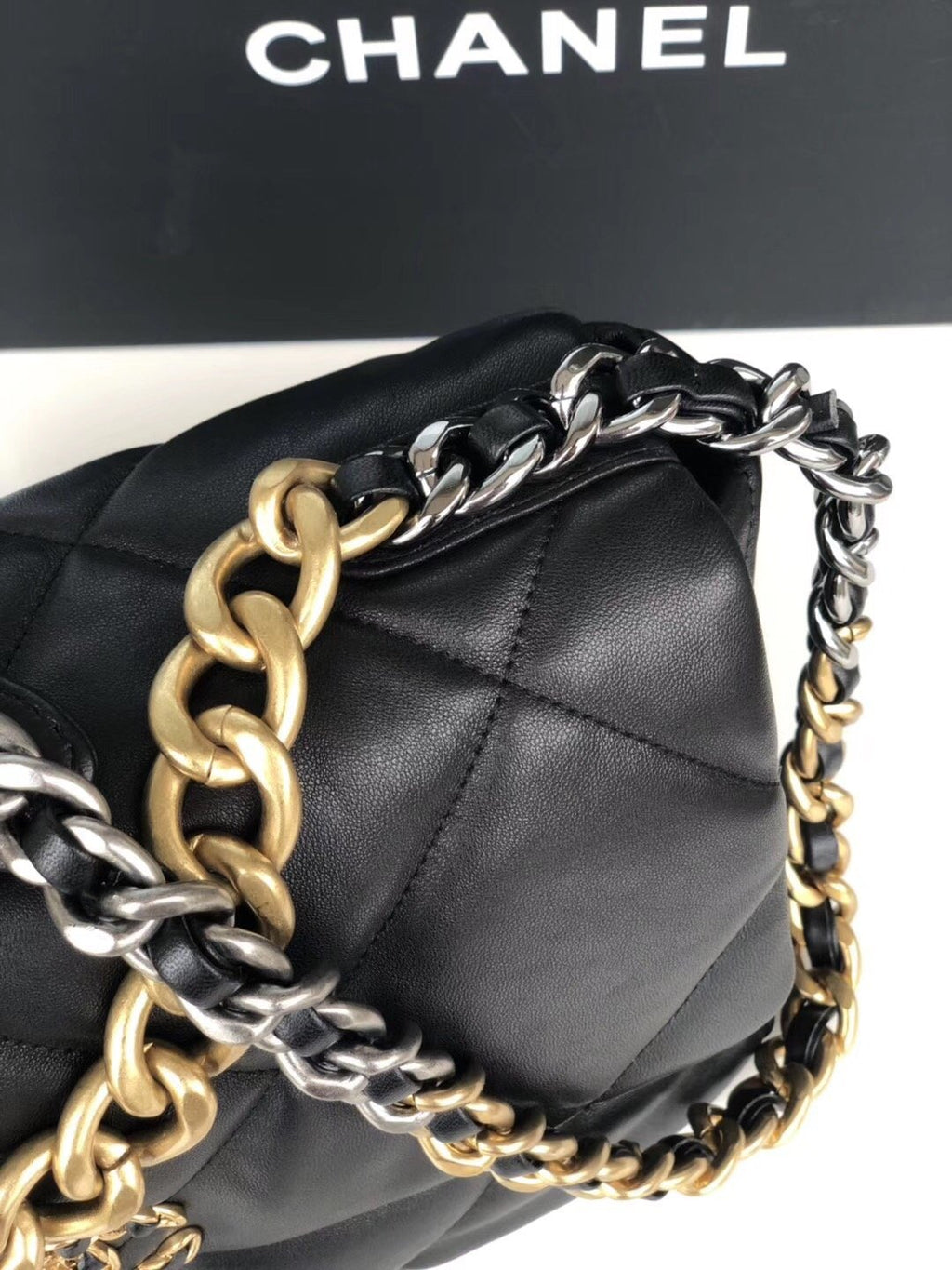 Large black 19 flap bag