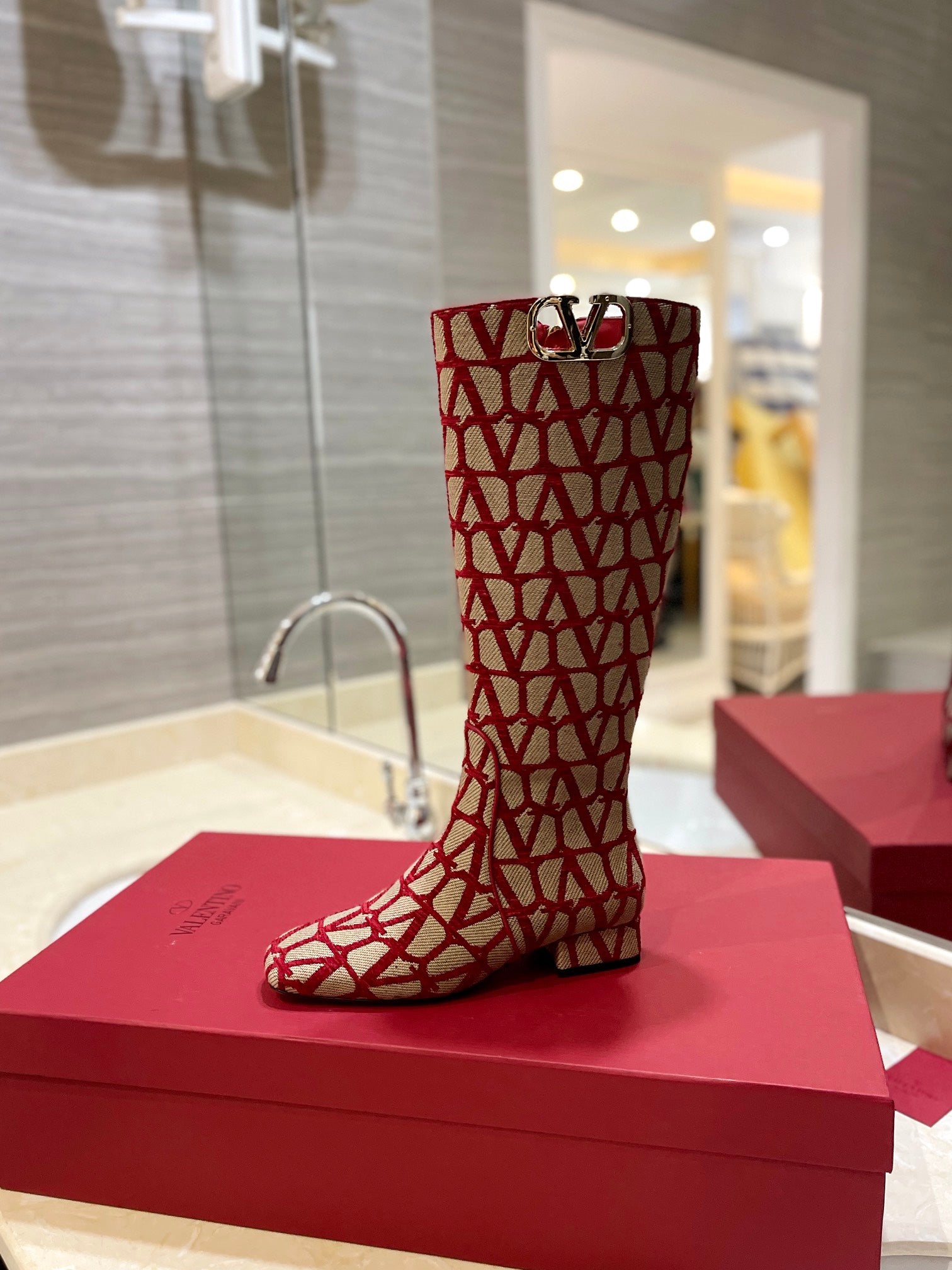 Beige & Red VT Boot In Toile Iconographe 30mm