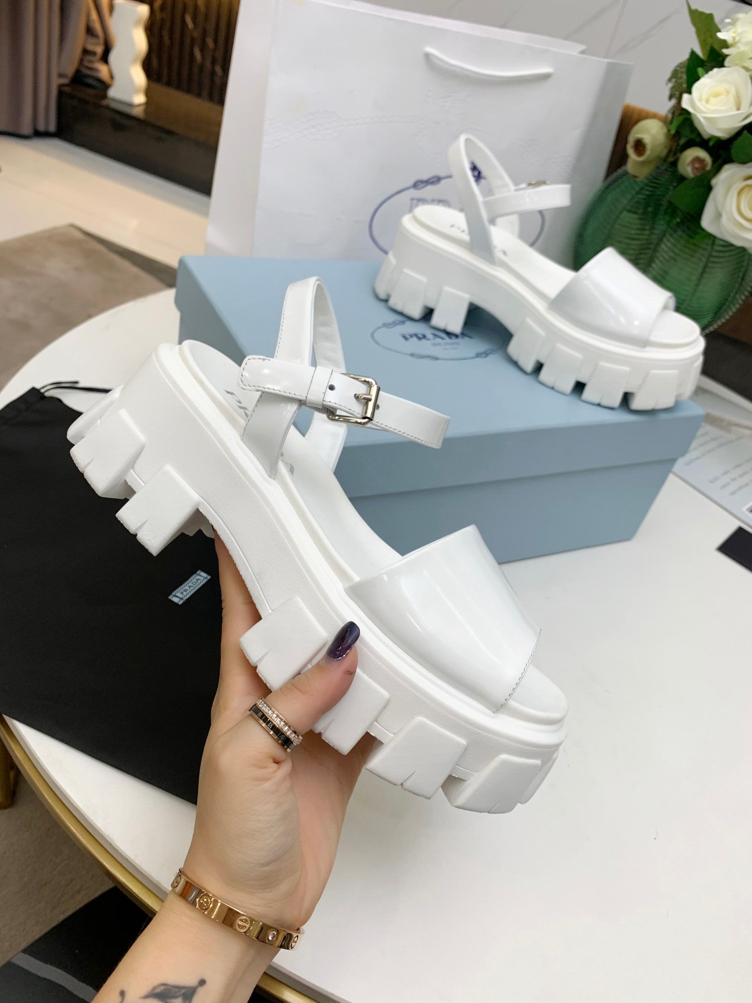 White PM brushed leather sandals