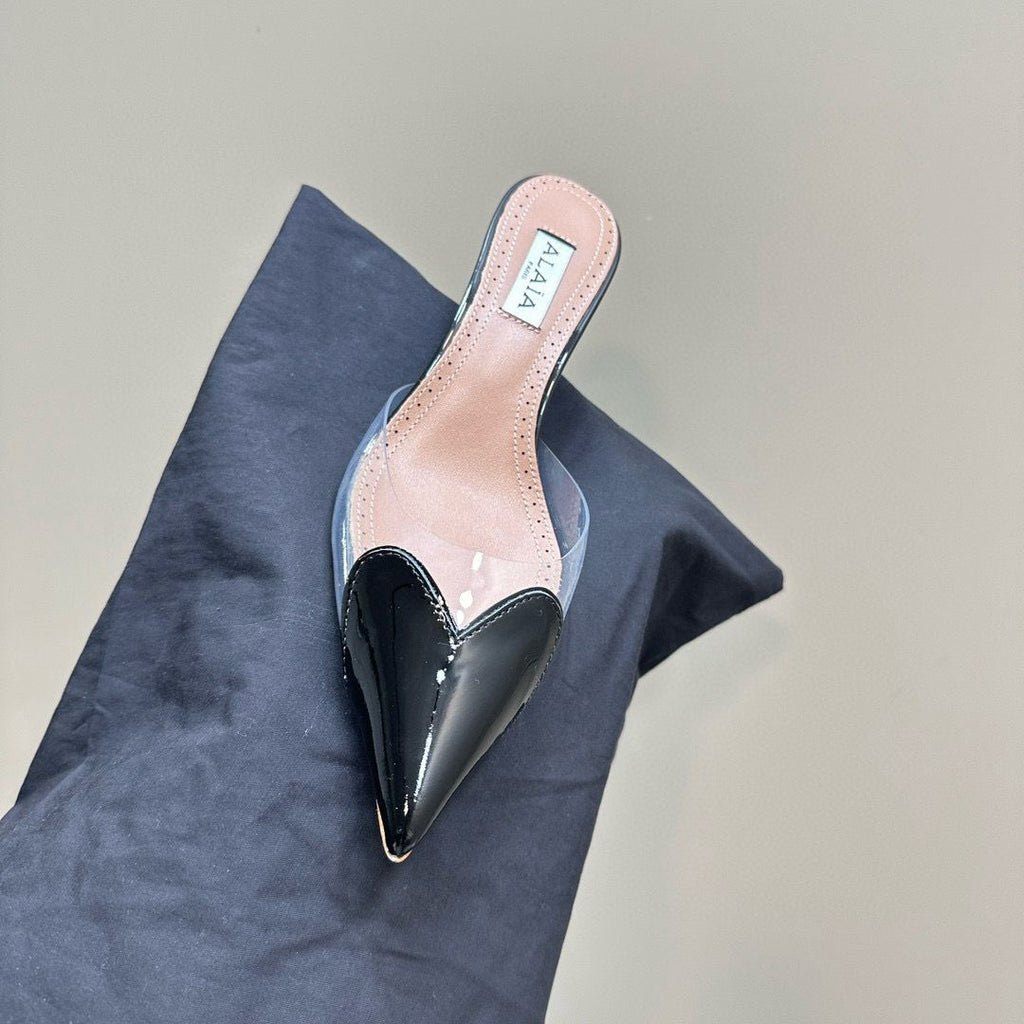 Black LC Mules In Patent Leather