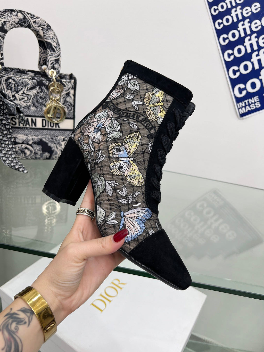 Transparent Mesh & Suede ND Heeled Ankle Boot