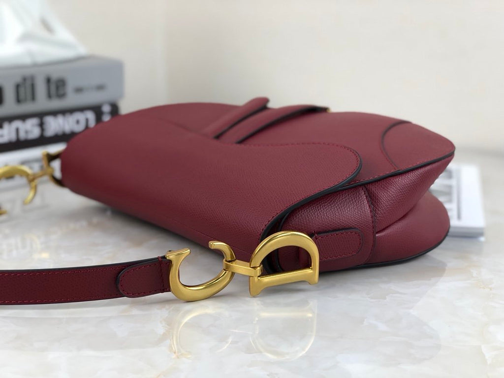 Cherry red DS stamped grain calfskin bag