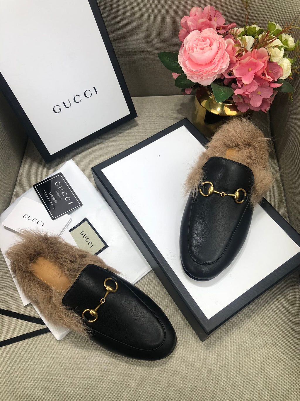 Black GP fur slippers