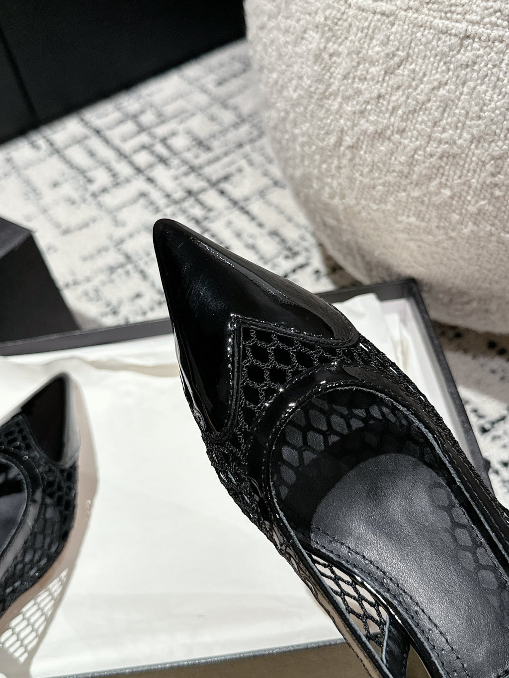 Black Le Coeur Slingbacks In Fishnet