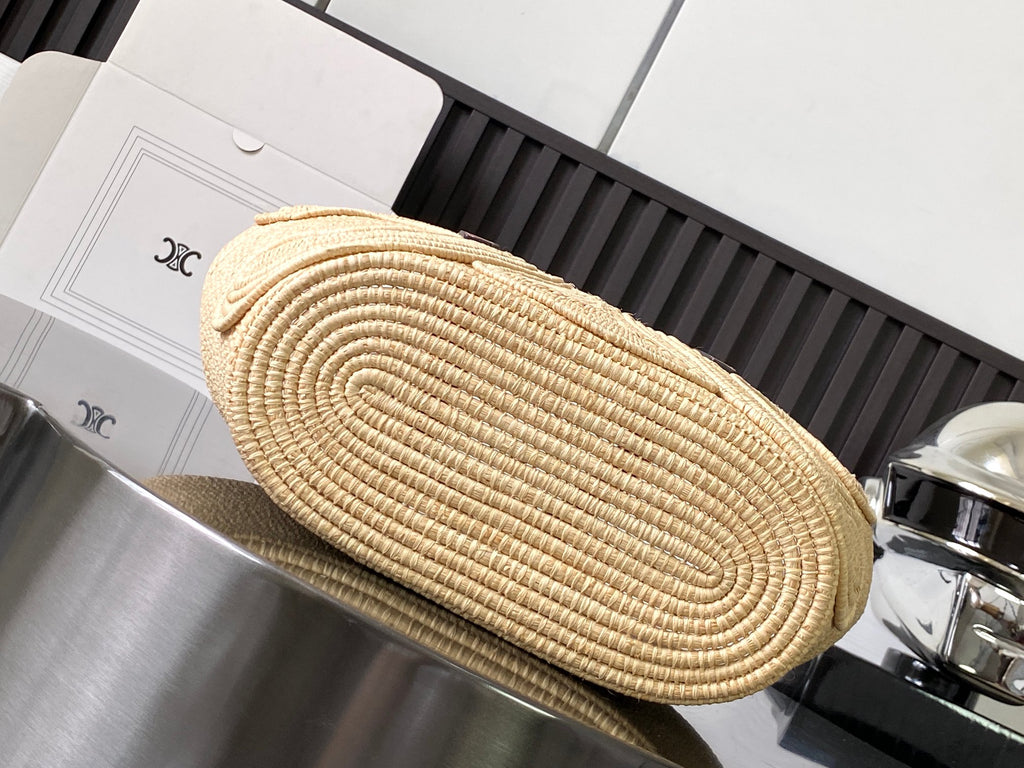 Tan Classic Panier Small Braided In Raffia & Leather