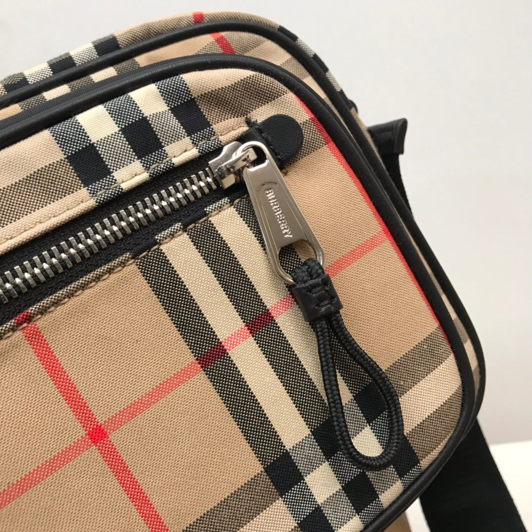 Beige Vintage Check and Leather Crossbody Bag