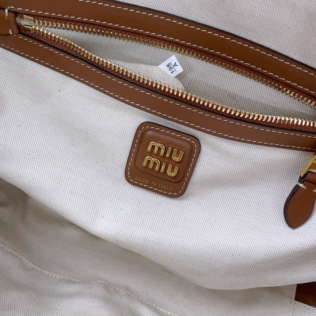 Beige/Brandy Canvas Top-Handle Bag