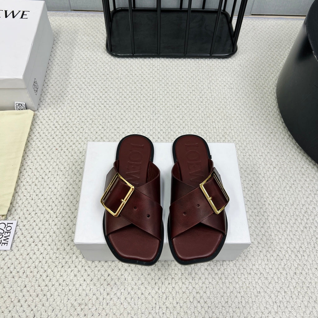 Burgundy Petal Belt Flat Sandal