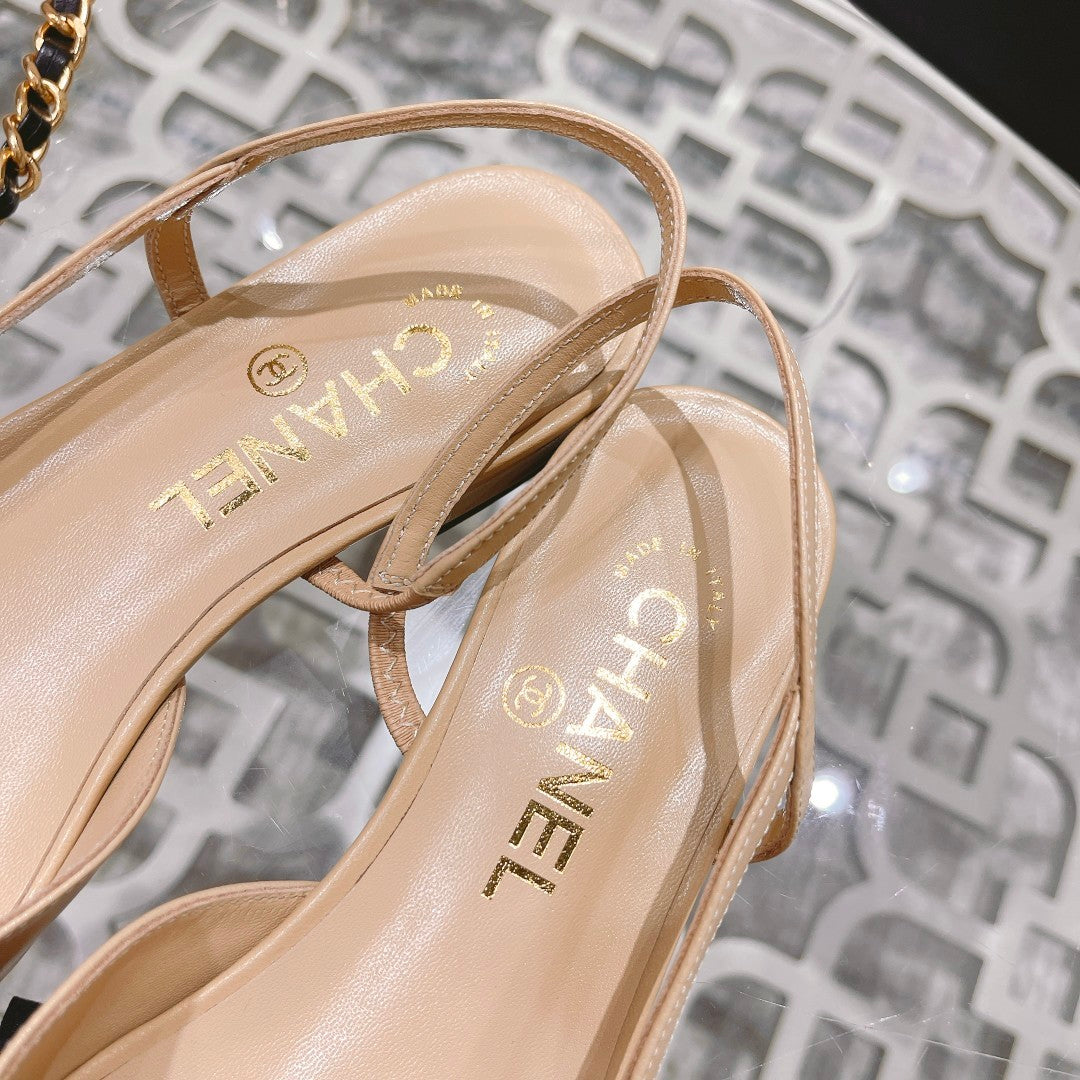 Beige & black CC flat sling-back