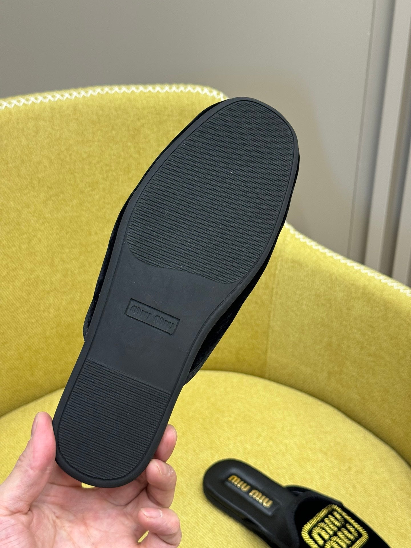 Black Velvet Slippers With Embroidered Logo