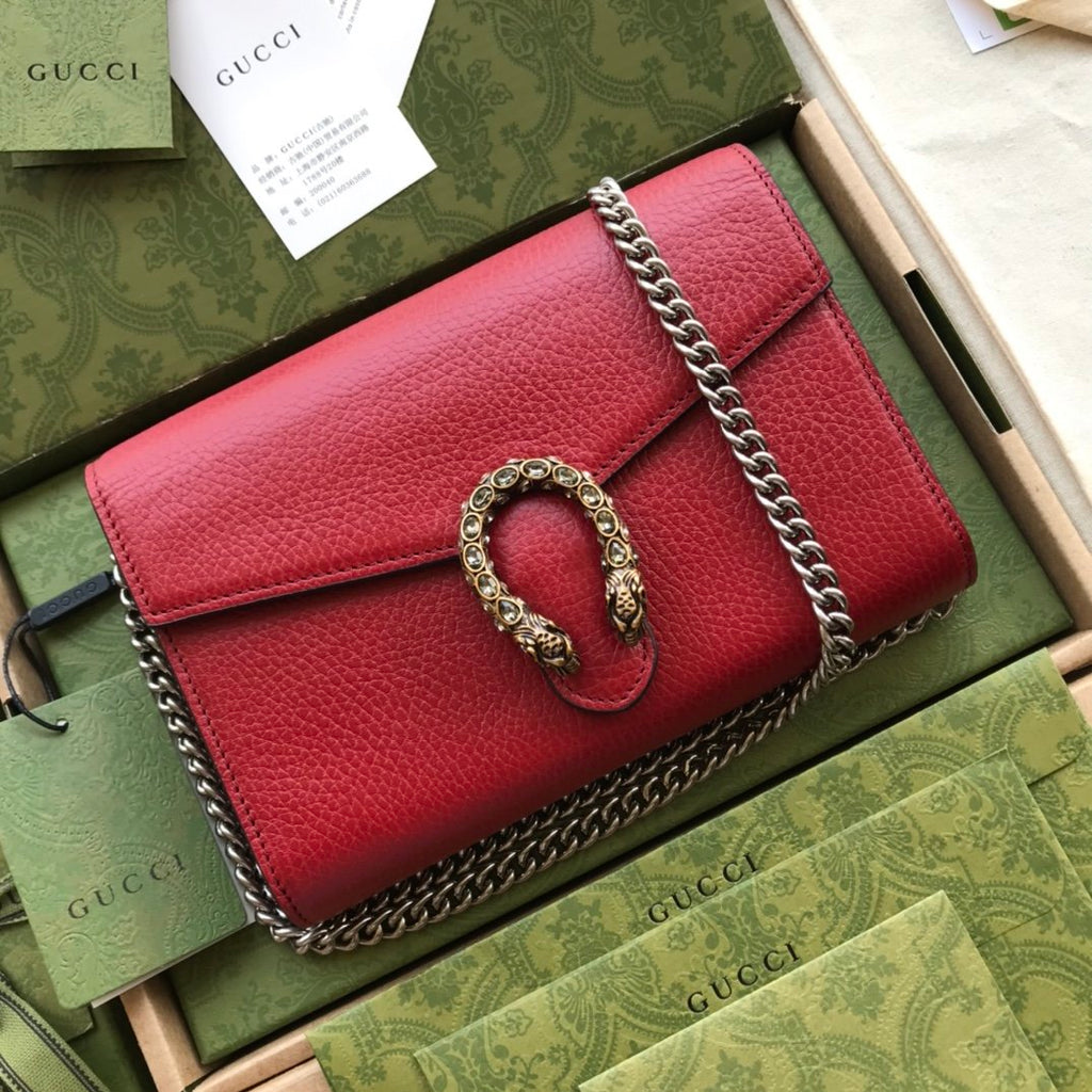 Hibiscus red DG mini leather chain wallet