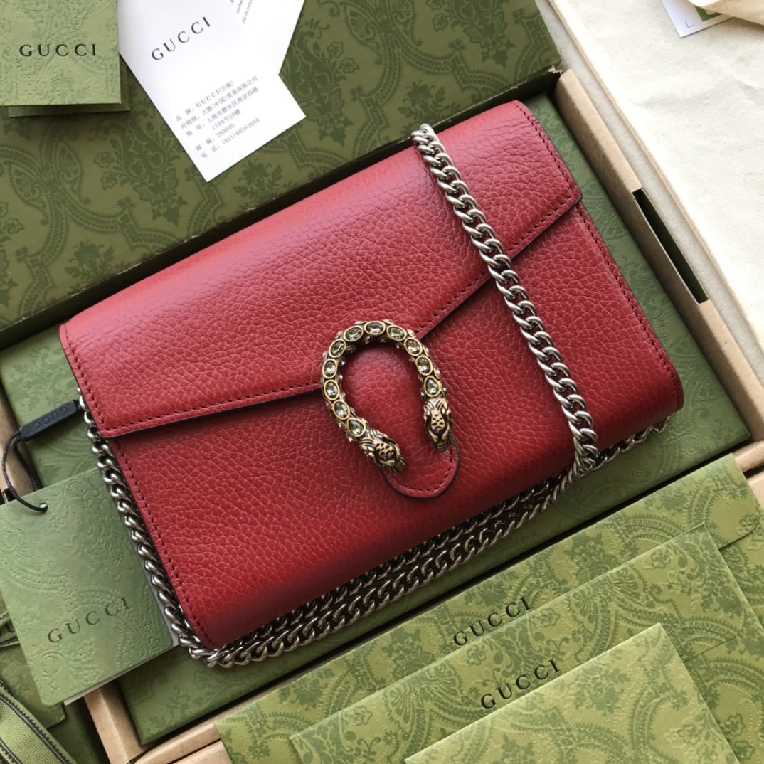 Hibiscus red DG mini leather chain wallet