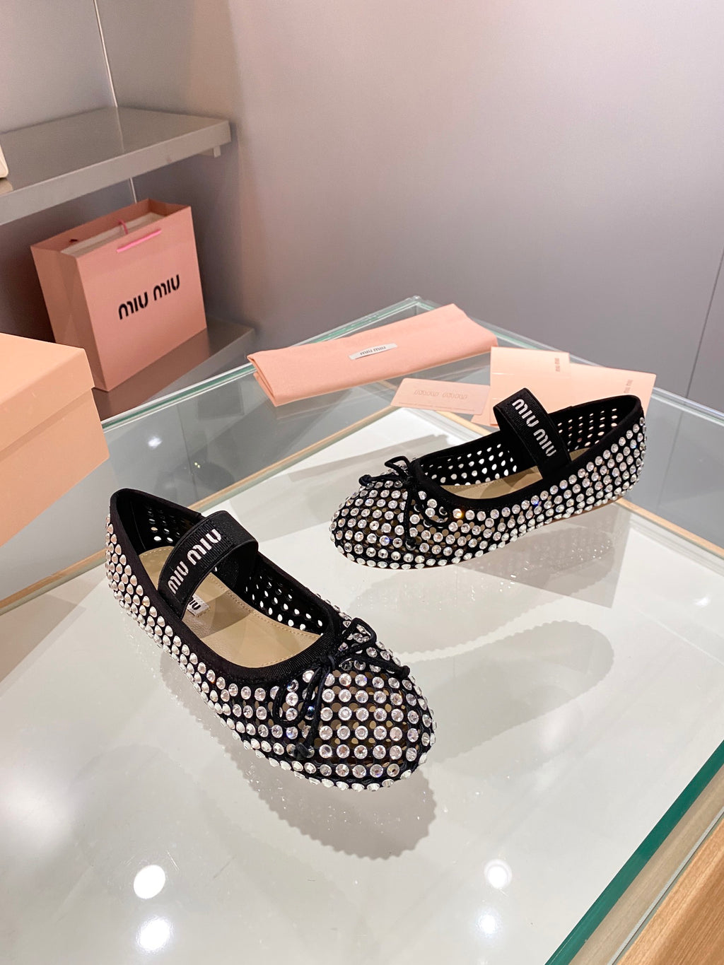 Black M Satin ballerinas with crystals