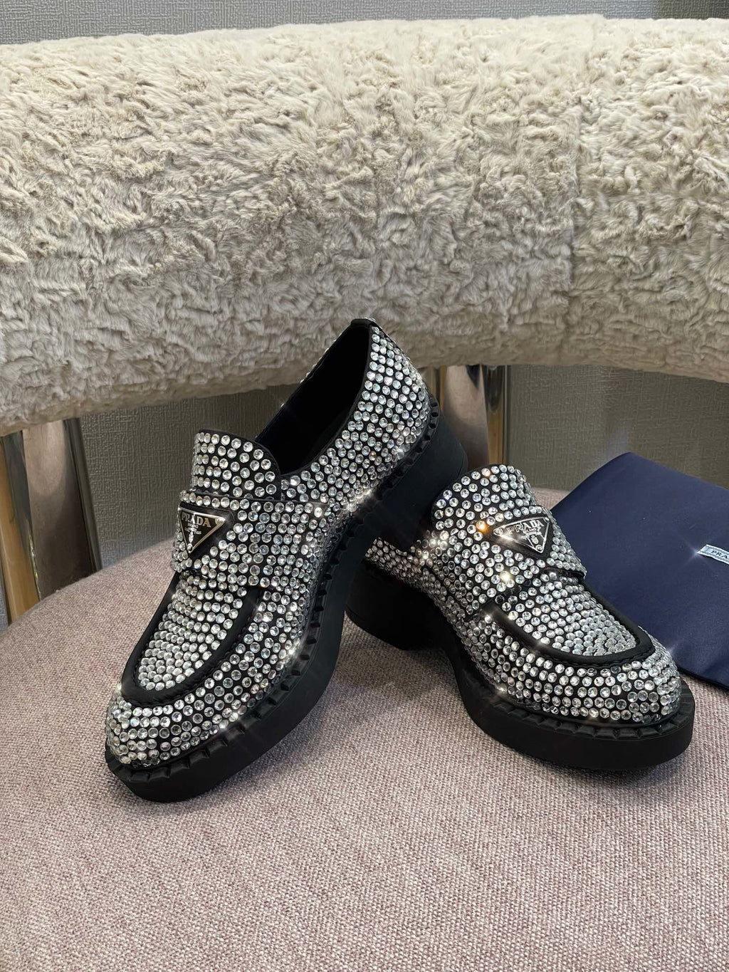 Crystal satin loafers