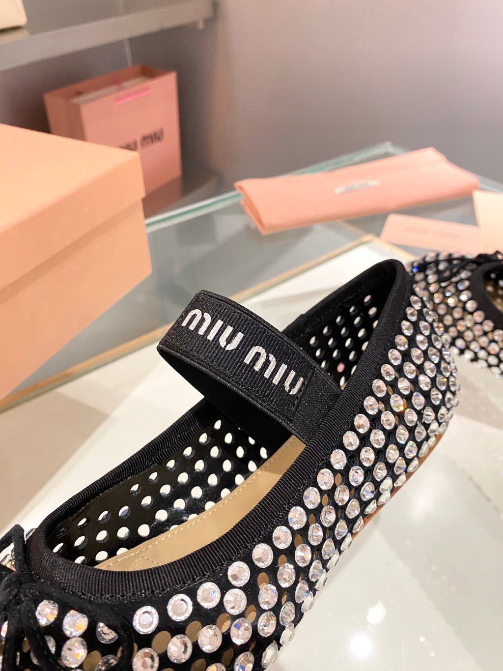 Black M Satin ballerinas with crystals