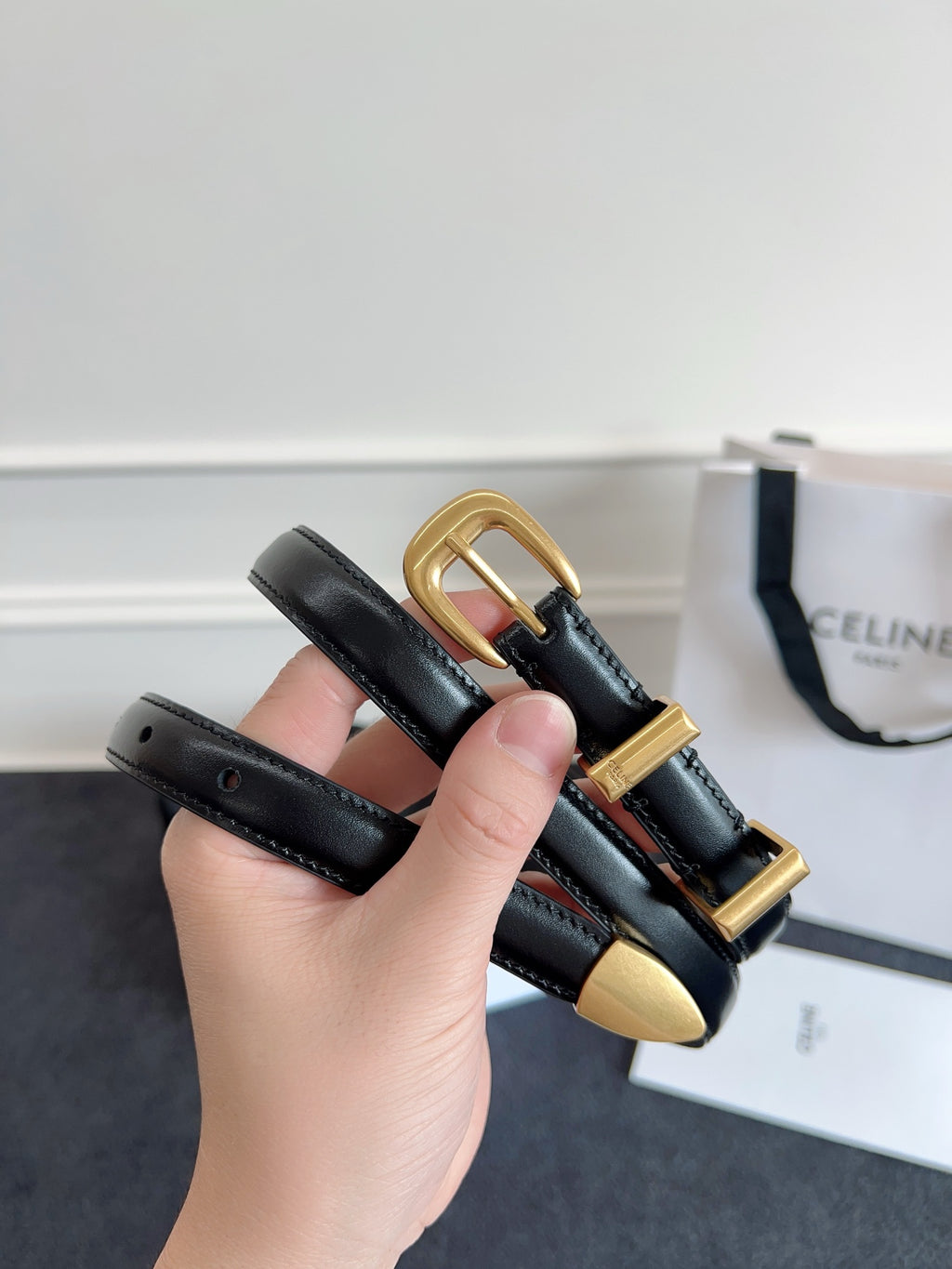 Black Small Western Belt With Gold Finishing