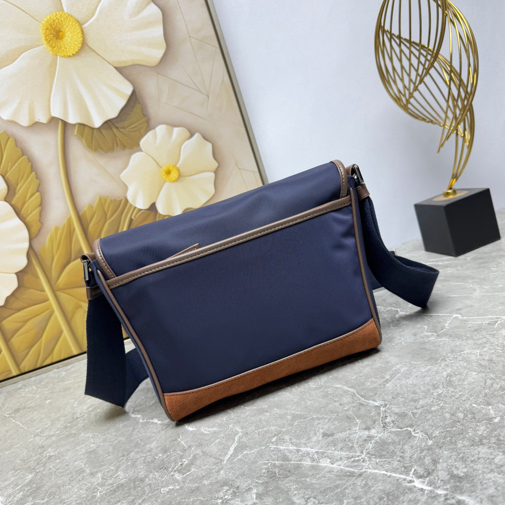 Blue/Coffee Medium Re-Nylon & Leather Shoulder Bag