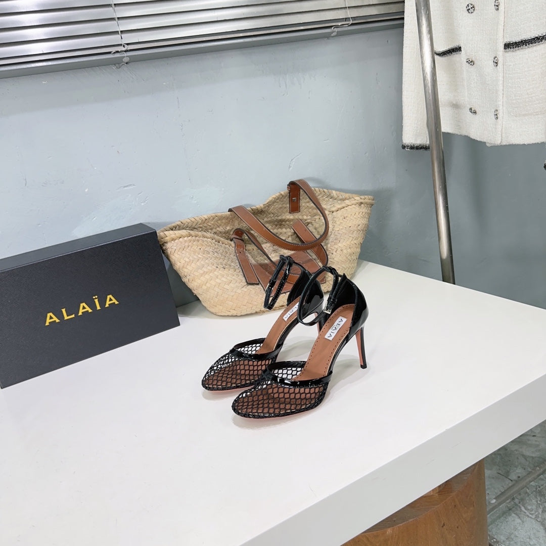 Black High Fishnet Pumps