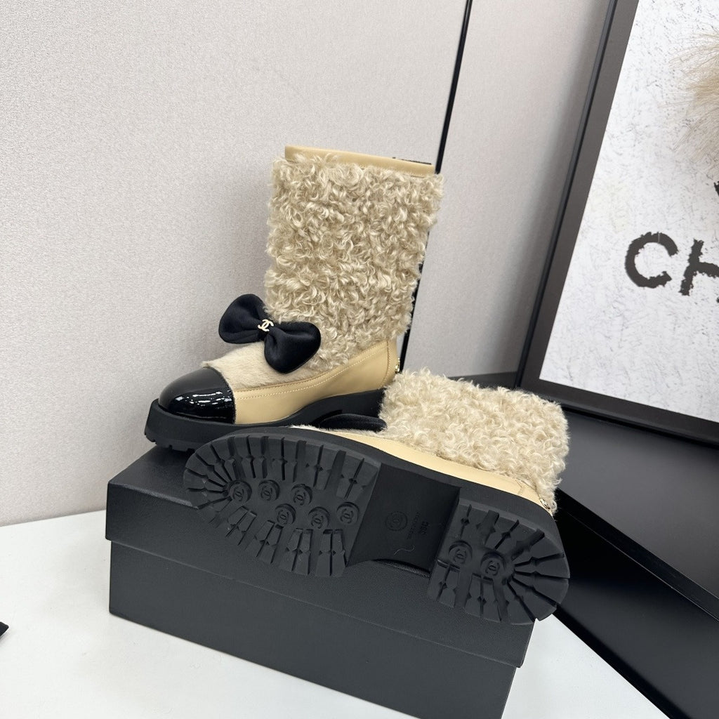 Beige & Black Short Boots