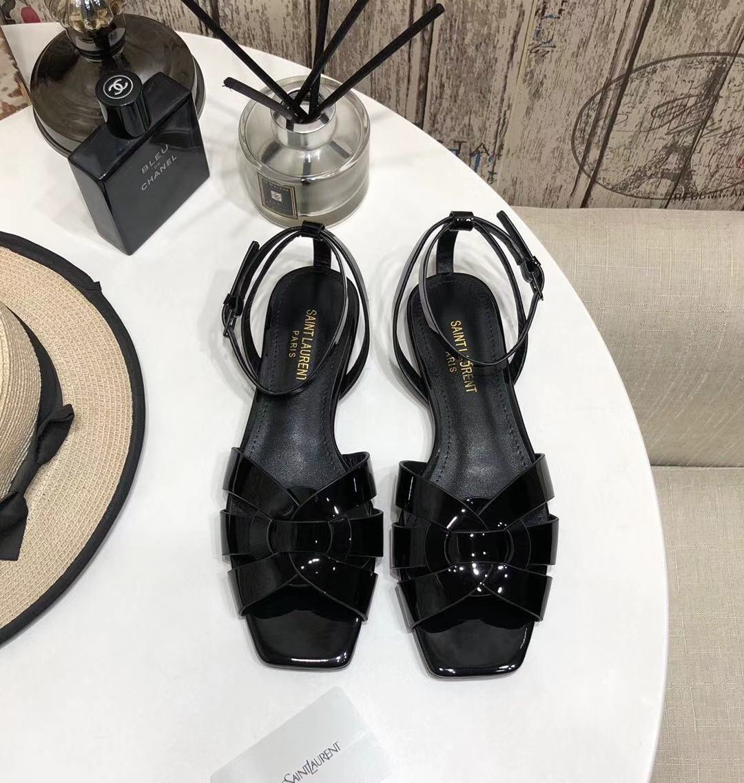 YT flat sandals in Black patent leather