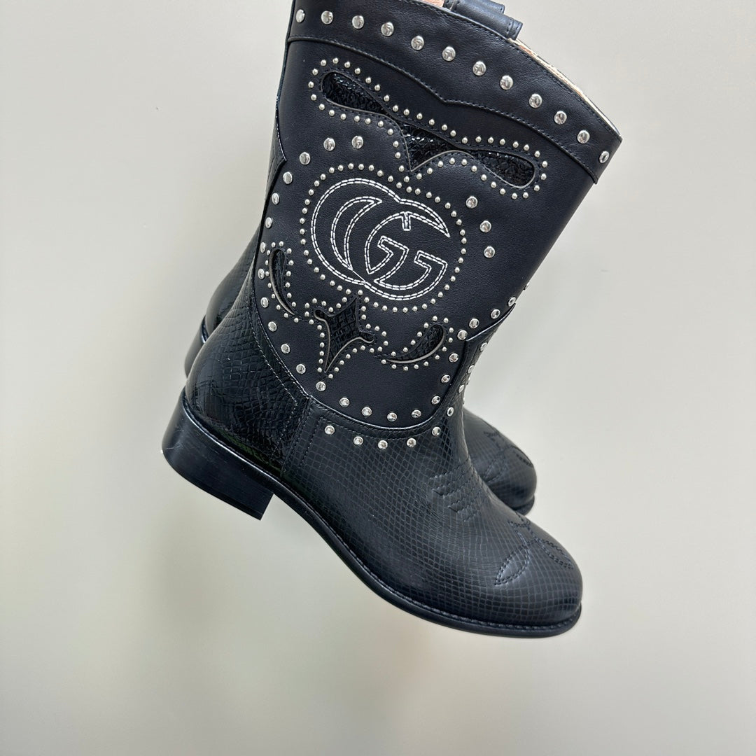 Black Boot With Double G & Studs