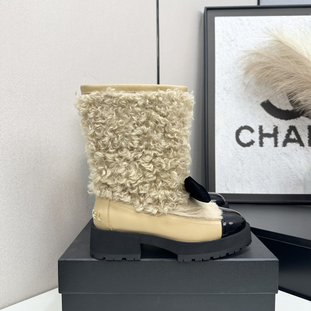 Beige & Black Short Boots