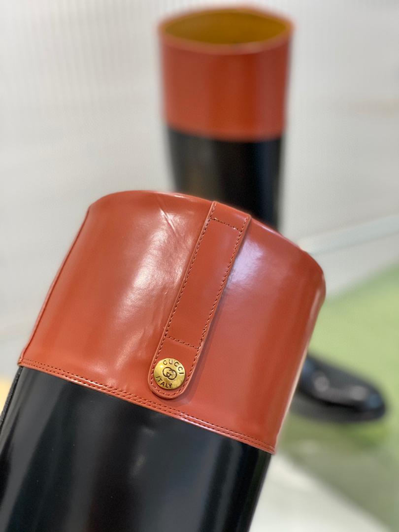 Black & brown knee-high boot